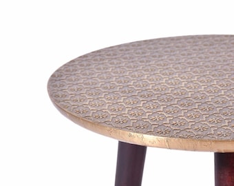 Mesa auxiliar redonda hecha a mano | Mesa auxiliar de madera de mango y metal | Mesa auxiliar moderna para sala de estar y dormitorio | Decoración de lujo para el hogar