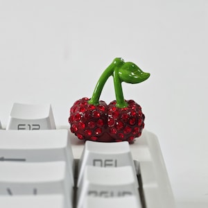 Perilla de teclado con diamantes de imitación color cereza, perilla de repuesto hecha a mano de 6 mm