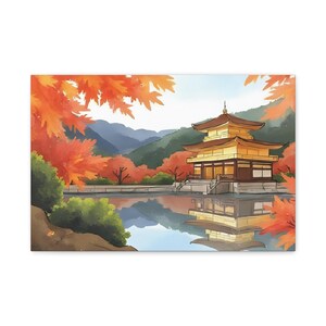 Canvas Print, Japanese Kyoto Landscape with Kinkaku-ji and Autumn Leaves Design, Wall Art Home Decor, Gift for Travelers, Japan Enthusiasts,
