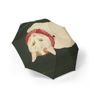 Umbrella, Japanese Cat Design, Traditional Umbrella with Cat Pattern, Foldable Parasol, Unique Rain Accessory
