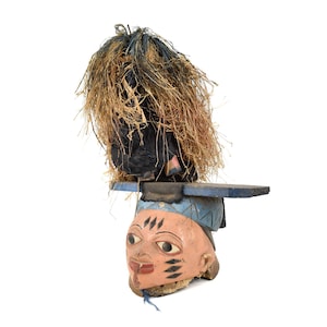 Yoruba Gelede Mask With Raffia Figure Nigeria