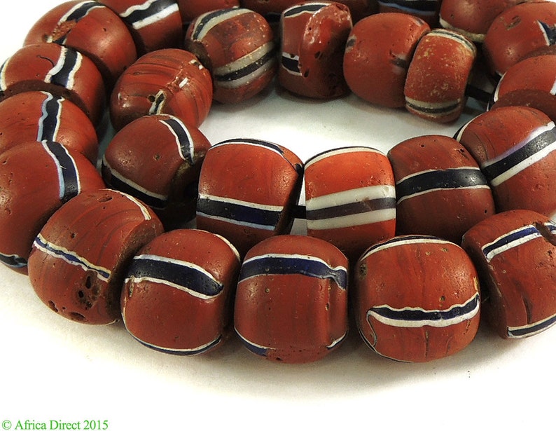 Venetian Trade Beads Striped Brick Red Africa 97955