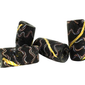 4 Loose Black Striped Venetian Trade Beads