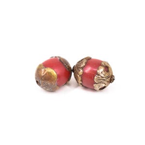 2 Tibetan Beads Red Silver Repoussé