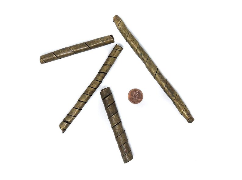 4 Ethiopian Spiral Bead Brass Metal Pig Tail Africa 124297