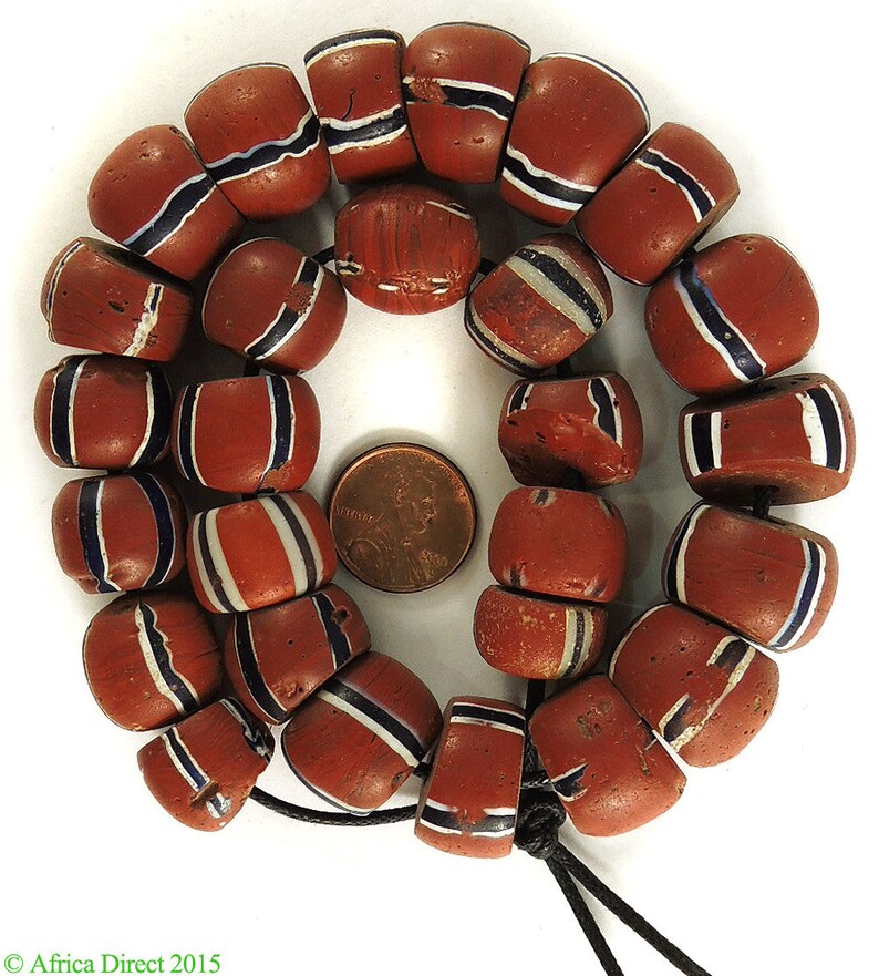 Venetian Trade Beads Striped Brick Red Africa 97955