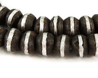 Ebony Wood Trade Beads Inlaid Silver Stripe Mali Africa