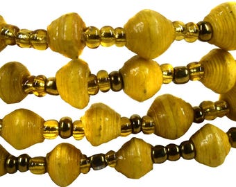 Paper Beads Necklace Uganda Yellow African 44 Inch