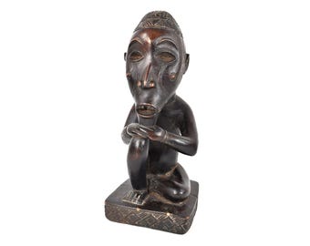 Bearded Bakongo Kneeling Male Wood Figure