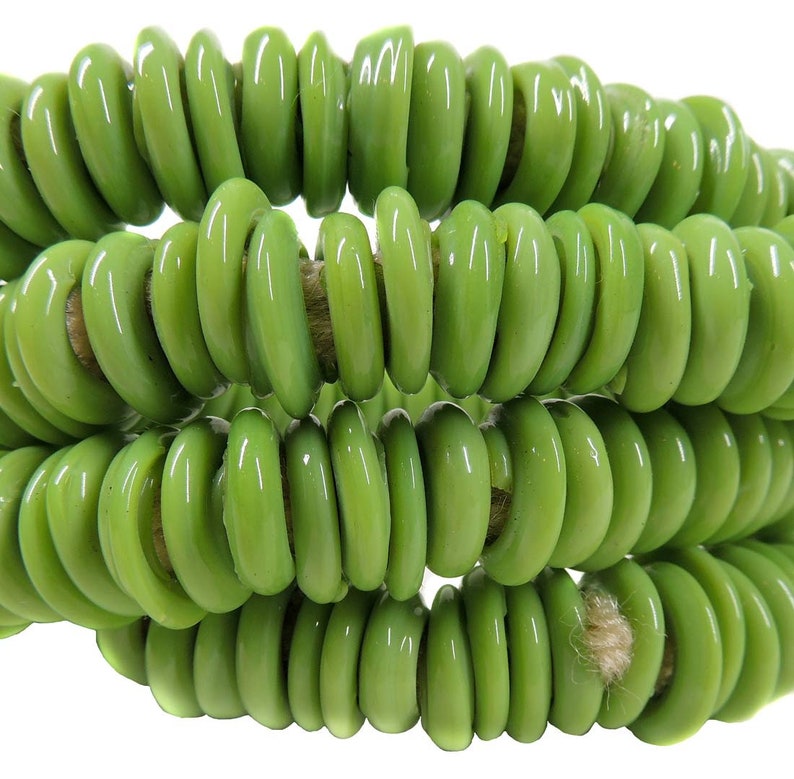 Italian Trade Beads Green Glass Rings Africa 42 Inch 128730