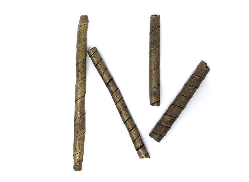 4 Ethiopian Spiral Bead Brass Metal Pig Tail Africa 124297