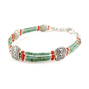 Tibetan Turquoise and Red Beaded Bracelet