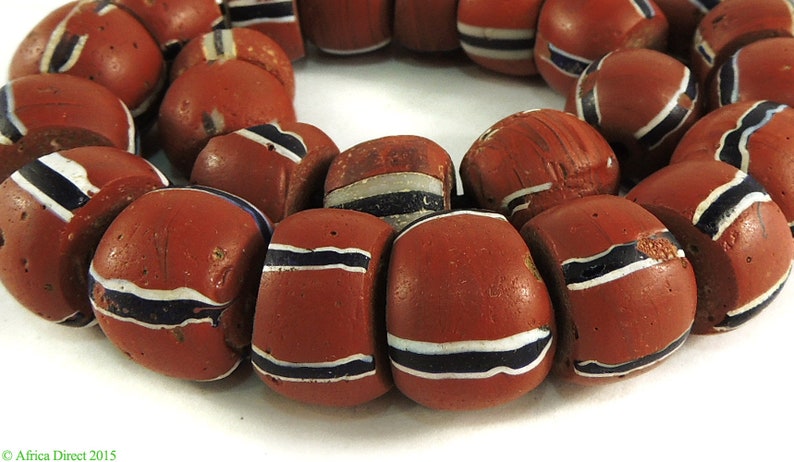 Venetian Trade Beads Striped Brick Red Africa 97955