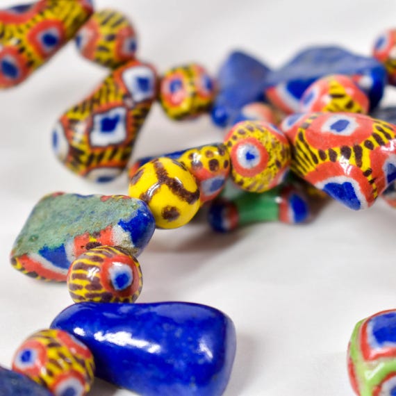Collier Rare En Perles De Verre Artisanales Kiffa - Mauritanie - Bijou Ethnique Unique - Neuf Sans Emballage