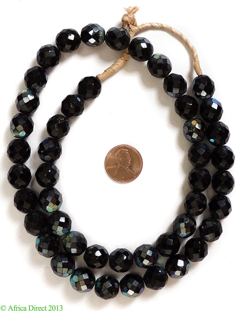 Iridescent Fumed Trade Beads Black Faceted African 117371