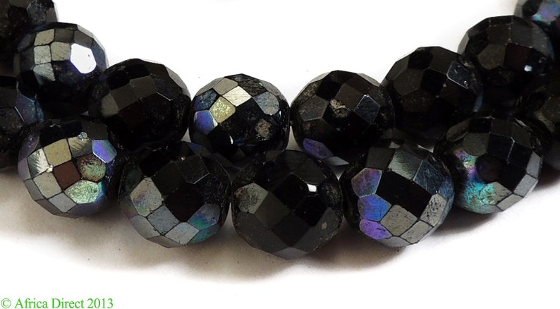 Iridescent Fumed Trade Beads Black Faceted African 117371
