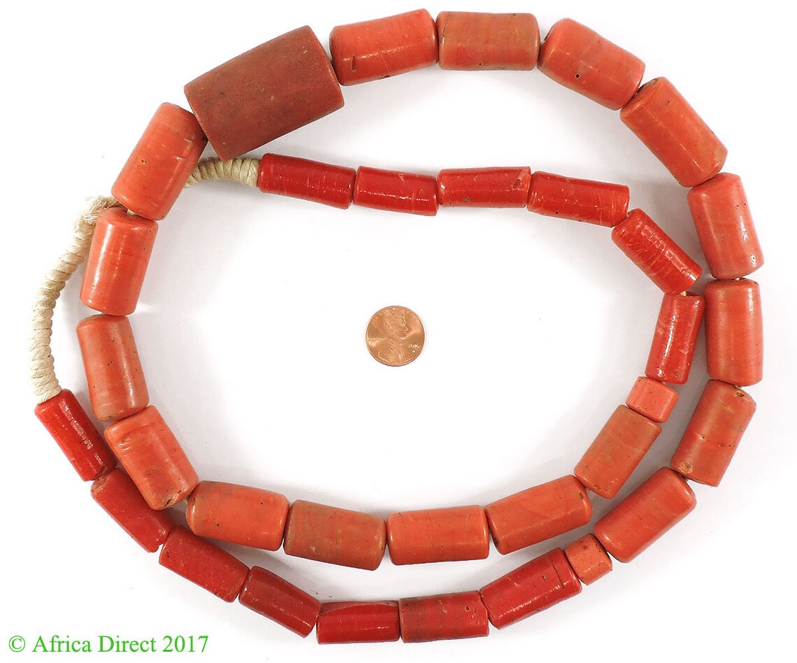 Yoruba Beads Mock Coral Africa Huge 38 Inch 111958 Etsy