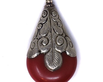 Red Tibetan Repoussé Pendant