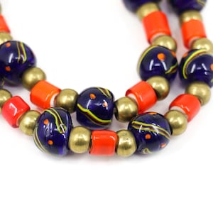 Blue Red and Brass Venetian Trade Bead Necklace Smith Collection