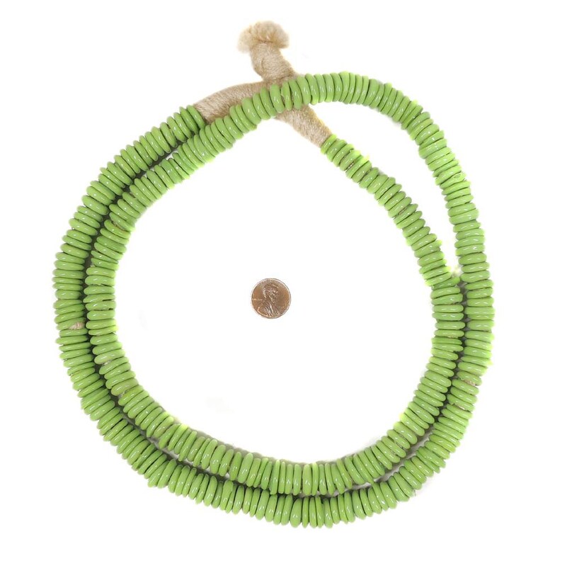Italian Trade Beads Green Glass Rings Africa 42 Inch 128730