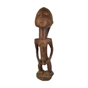 Tabwa Standing Male Figure Scarified Wood Congo African Art
