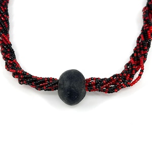 African Seed Bead Necklace Black And Red