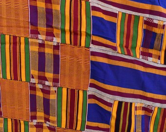 Tissu kente Bleu / Orange Kinte pagne imprimé / tissu Ghana AF-4027
