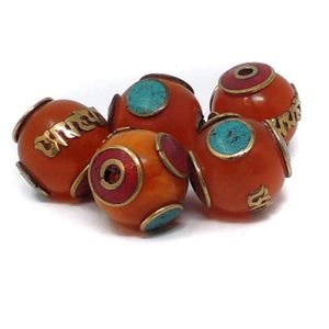 5 Phenolic Resin Red Orange Beads Tibet