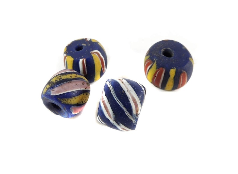 4 Venetian Trade Beads Black Striped Africa Loose 123400