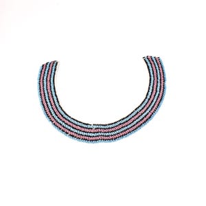 Xhosa Beaded Choker Necklace Blue White And Pink