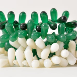 Wedding Globular Green and White Trade Beads Czech