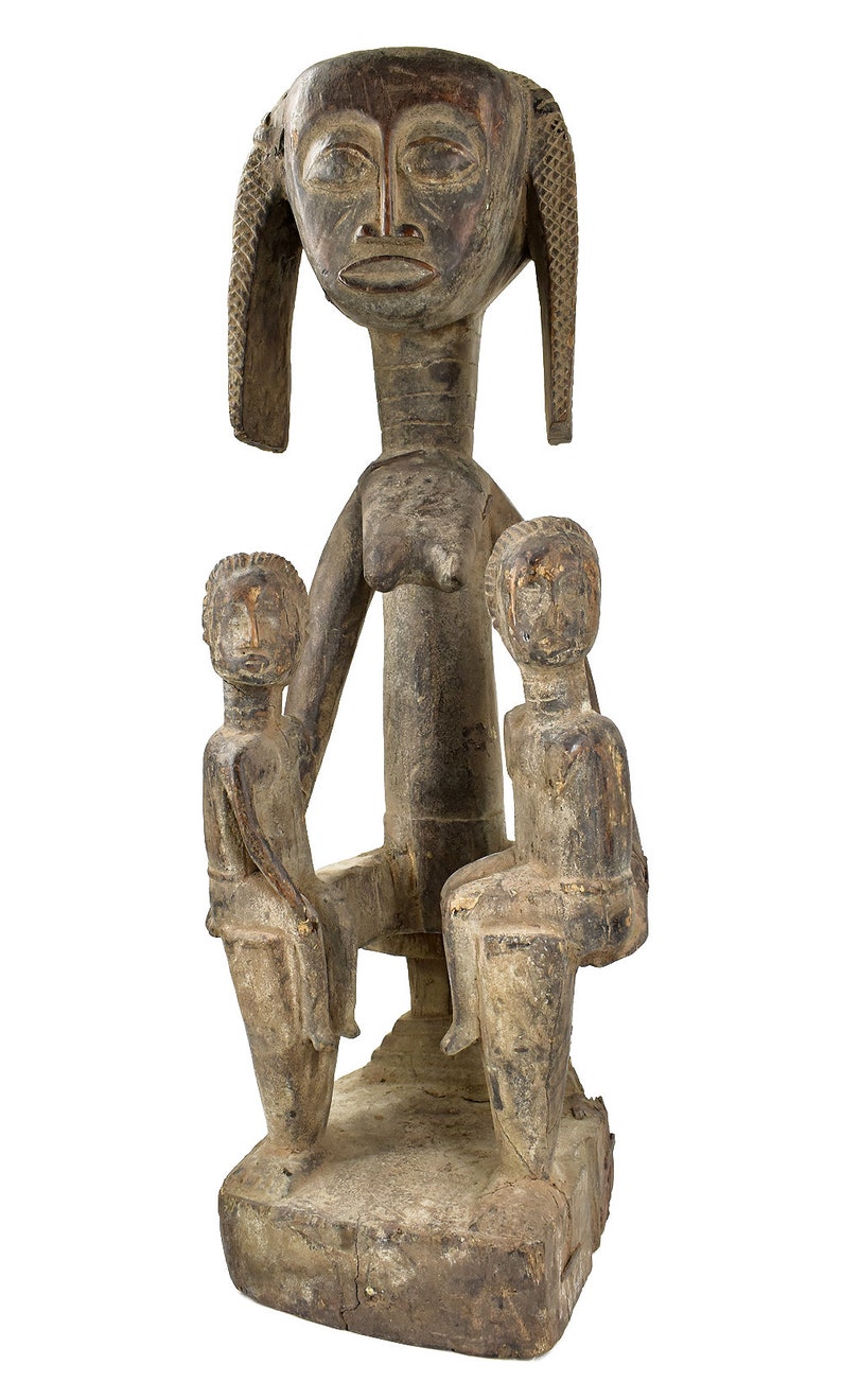 Baule Seated Female Figure With Children Wood Ivory Coast Etsy