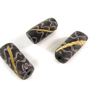 3 Loose Black Striped Venetian Trade Beads