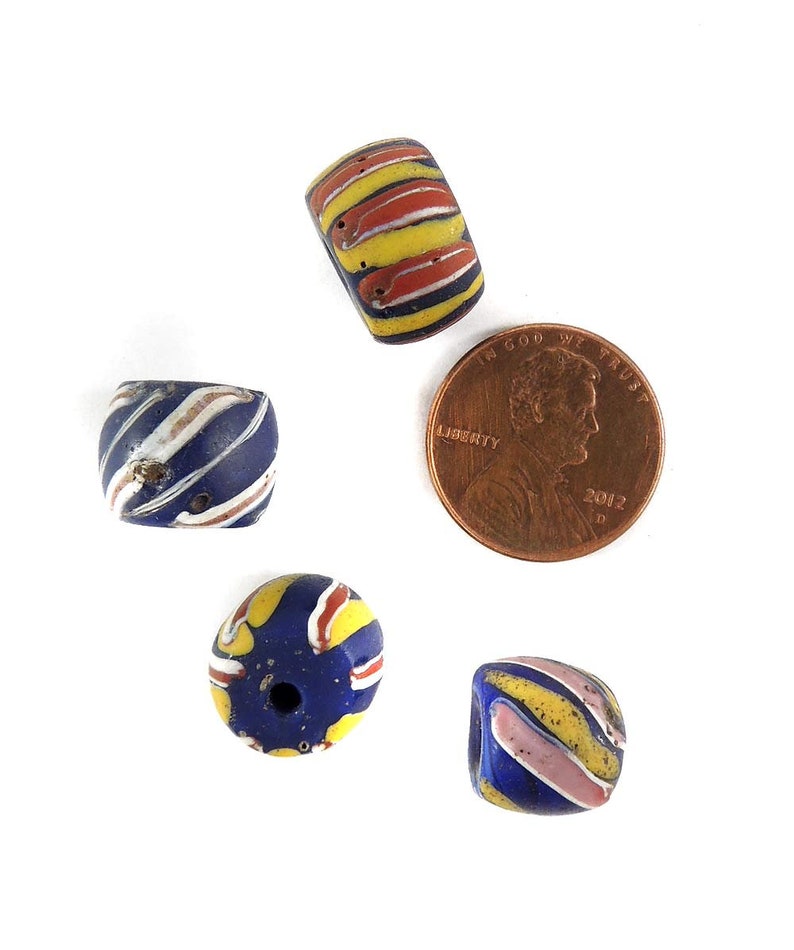 4 Venetian Trade Beads Black Striped Africa Loose 123400