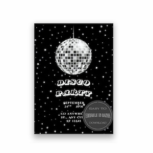 Disco Party Invitation, Editable Template