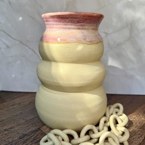 Handmade Chain-Link Sculptural Bubble Vase | Blush and Cream Glaze | Contemporary Studio Pottery Art Piece