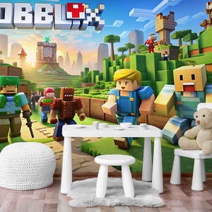 Block Game Wallpaper for Kids Room – Peel and Stick Pixel Art Wall Mural – DIY Video Game Wall Decor for Gamer Bedroom, Self Adhesive Mural