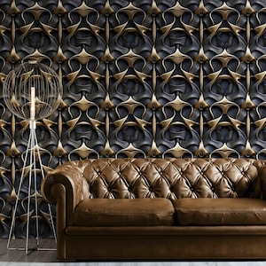 Black and Gold 3D Abstract Wallpaper – Removable Modern Wall Mural with Geometric Illusion Design for Living Room Accent Walls - WallEasy