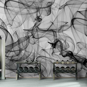 3D Modern Peel and Stick Wallpaper for Living Room Black Smoke Abstract Wall Mural, Elegant 3D Wall Art Decor - Bedroom or Home Office