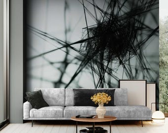 Mural de pared con diseño geométrico 3D – Papel pintado moderno en blanco y negro (autoadhesivo)