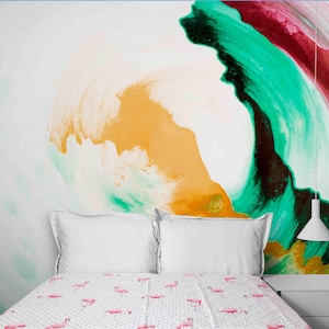 Watercolor Abstract Wall Mural – Modern Artistic Wallpaper with Colorful Brushstrokes, Peel and Stick or Non-Woven Accent Wall Decor
