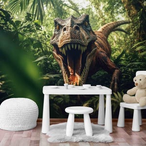 Dinosaur Wallpaper for Kids Room – Realistic T-Rex Jungle Wall Mural, Boys Bedroom Decor, Peel and Stick Dinosaur Wall Art for Nursery Room