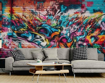 グラフィティレンガ壁画：アーバンスケーターストリートアート壁紙