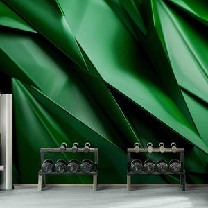 Green Abstract 3D Geometric Wallpaper Mural – Modern Peel and Stick or Traditional Wall Covering for Bedroom, Living Room Accent Wall Decor