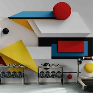 Modern Geometric Wall Mural – Colorful Abstract Peel & Stick Wallpaper, Minimalist 3D Accent Wall Art for Living Room or Office - WallEasy