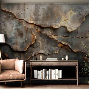 Textured Stone Wall Mural – Abstract Rock Cracks Wallpaper for Modern Accent Walls, 3D Luxury Wall Decor, Natural Look Faux Texture Design