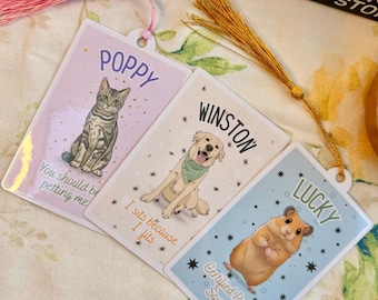 Segnalibro personalizzato con foto di animali domestici / Ritratto illustrato e fantasioso di animali domestici