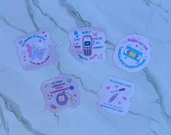 Millennial Trauma Humor Magnet Set – Pastel Boho Doodle Style (Set of 5)