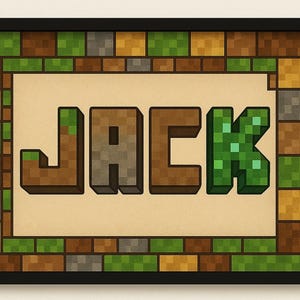 Minecraft-Inspired Custom Name Wall Print | Pixel Art Kids Room Decor | Personalized Gamer Sign | Printable Wall Art