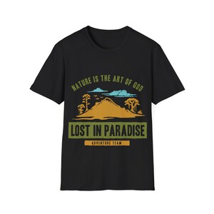 パラダイスアドベンチャーTシャツ：自然愛好家のための環境に優しいユニセックスTシャツ